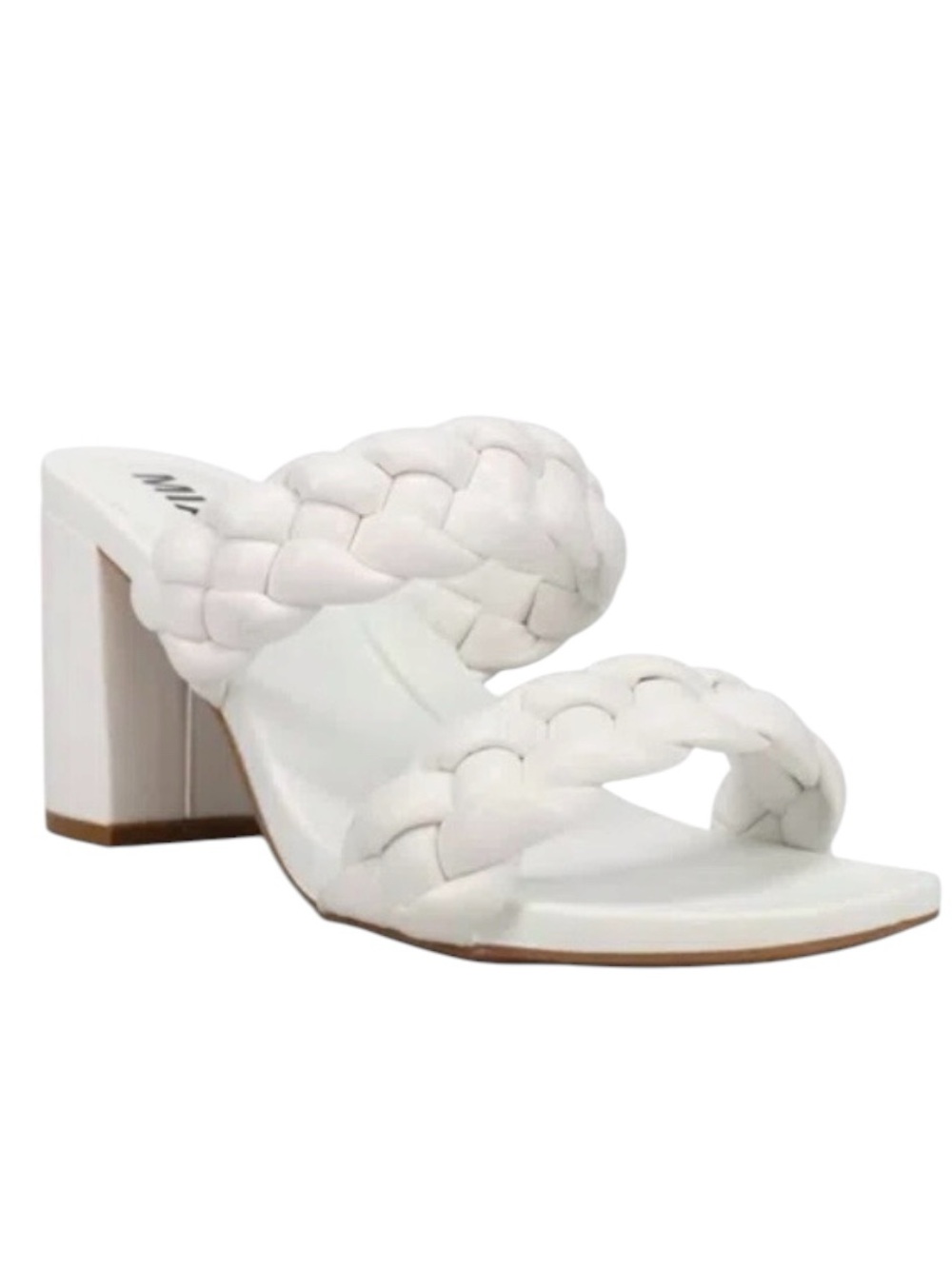 MIA WOMEN MAINE BRAIDED BLOCK SLIP ON DRESS SANDALS MID HEEL 2-3” WHITE EUC 7.5